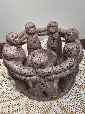Vintage 1999 Penco Circle of Friends Candle Incense Burner Speckled Clay Pottery